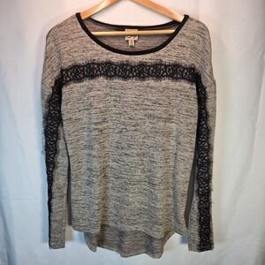 Como Vintage Women's Space Dye Black Lace Chest Arms LS Medium Grunge Boho